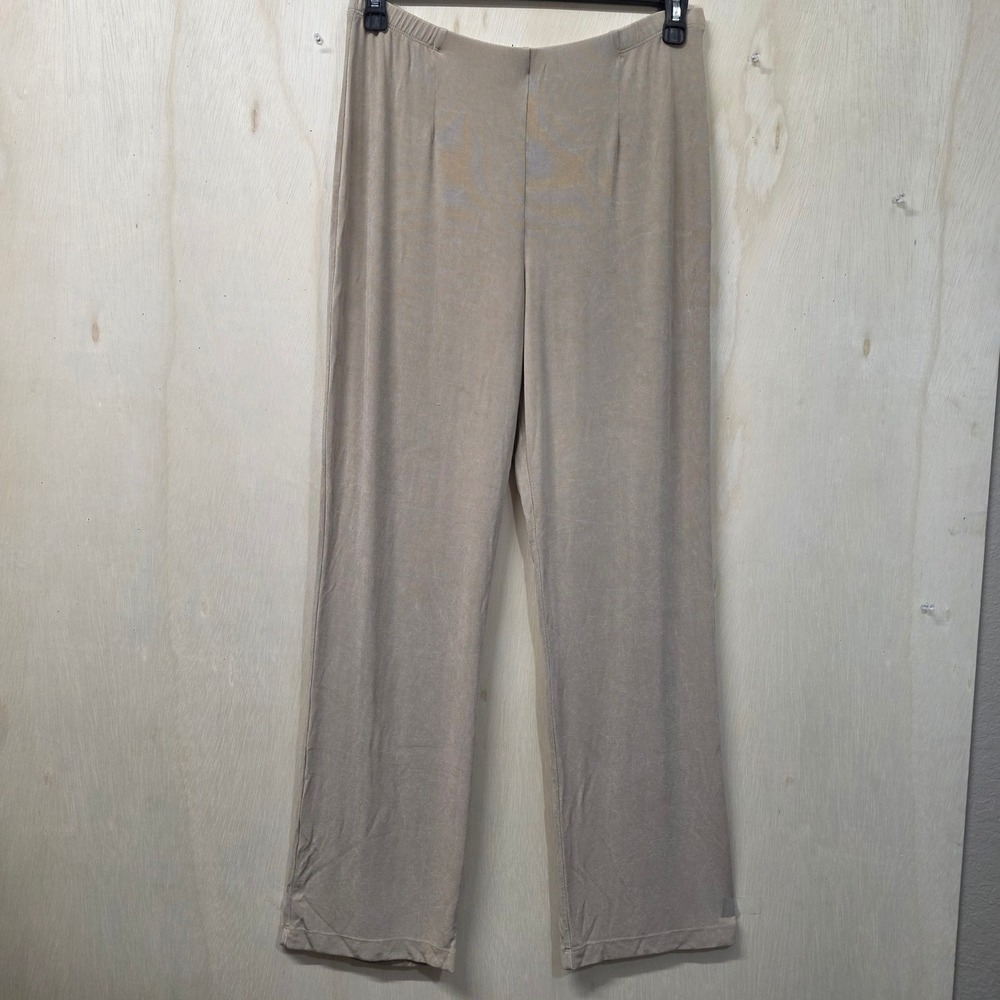 Chico's Travelers Ribbed Straight Leg Pants Tan Beige Elastic Waist 2 L Tall
